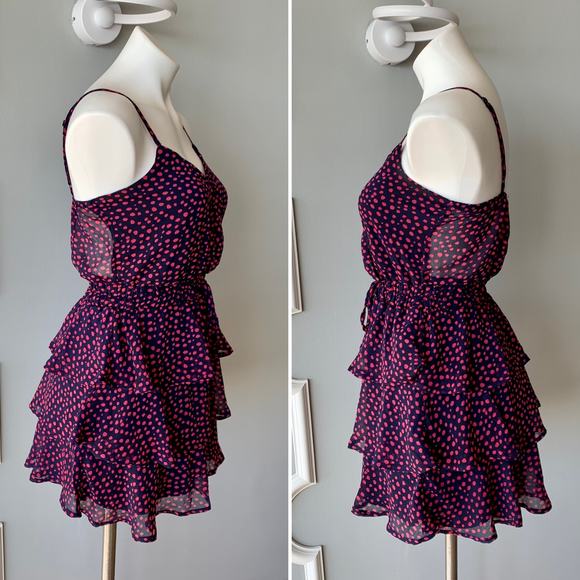 Row A Ruffle Tiered Polka Dot Strappy Chiffon Mini Dress Size XS - Picture 4 of 8